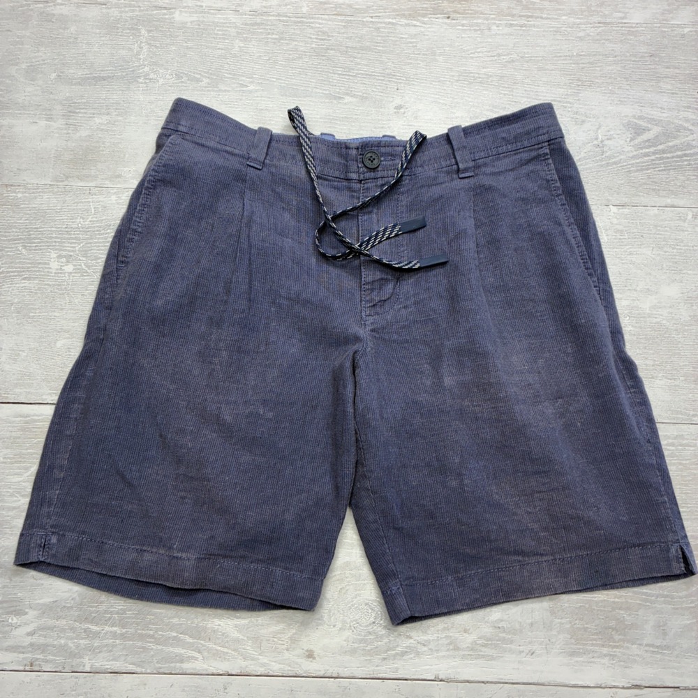 Tommy Bahama Boracay Shorts Mens Medium Blue Linen Silk Corduroy Pleated Island